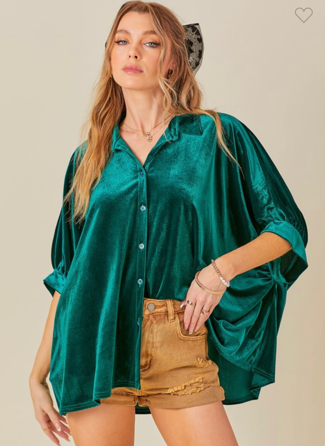 Hunter Green Velvet Button Down