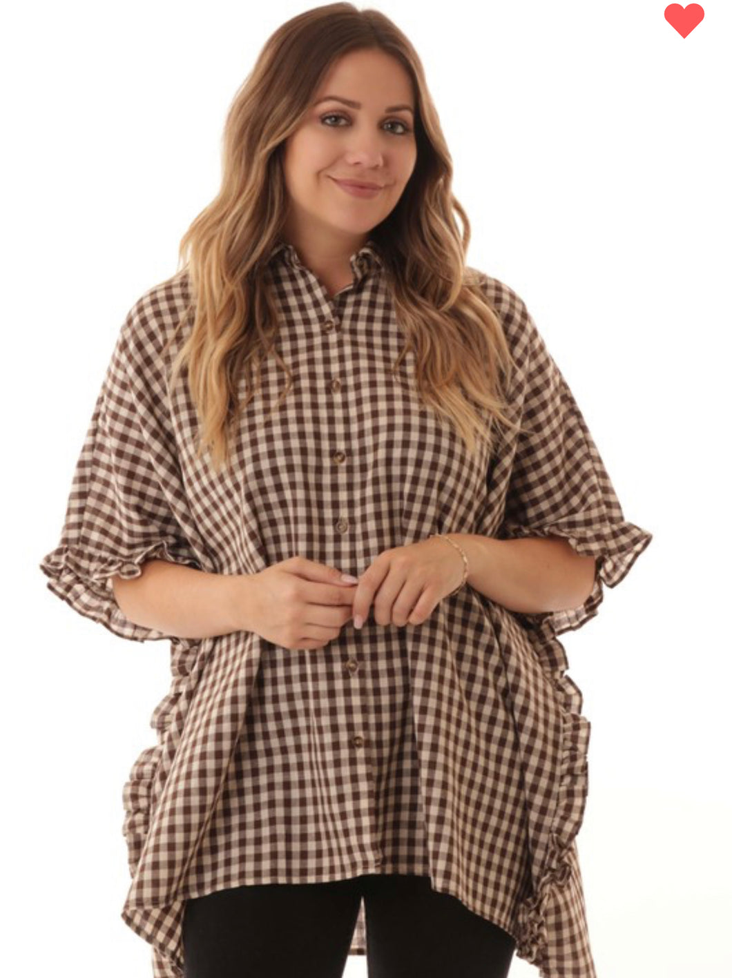 Brown Check Print Blouse