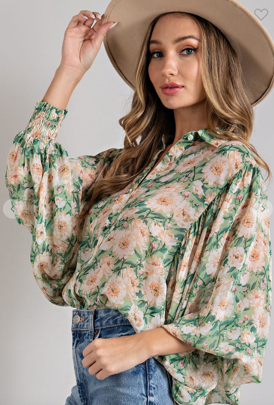 Green Lilac Ballon Sleeve Blouse