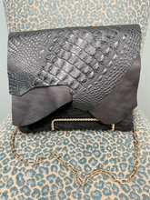 Load image into Gallery viewer, Black Hide and Croc Double Flap Clutch/Crossbody
