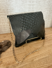Load image into Gallery viewer, Black Hide and Croc Double Flap Clutch/Crossbody
