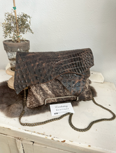 Load image into Gallery viewer, Coco Brown Croc with Brindle Hide Clutch/Crossbody
