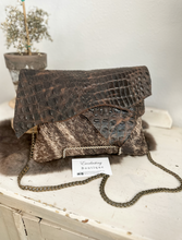 Load image into Gallery viewer, Coco Brown Croc with Brindle Hide Clutch/Crossbody
