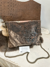 Load image into Gallery viewer, Coco Brown Croc with Brindle Hide Clutch/Crossbody
