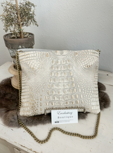 Load image into Gallery viewer, White &amp; Gold Croc with Cream Hide Clutch/Crossbody
