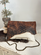Load image into Gallery viewer, Tan Croc with Cream Hide Clutch/Crossbody
