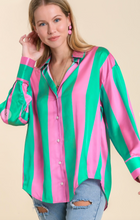 Load image into Gallery viewer, Green and Pink Striped Blouse
