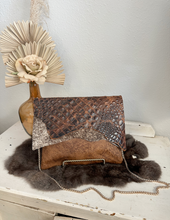 Load image into Gallery viewer, Tan Leather with Brindle Hide Clutch/Crossbody
