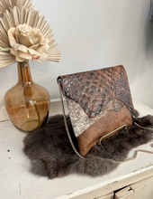 Load image into Gallery viewer, Tan Leather with Brindle Hide Clutch/Crossbody
