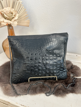 Load image into Gallery viewer, Black Hide and croc with Double Flap Clutch/Crossbody
