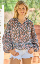 Load image into Gallery viewer, Flower Print Bubble Sleeve Blouse
