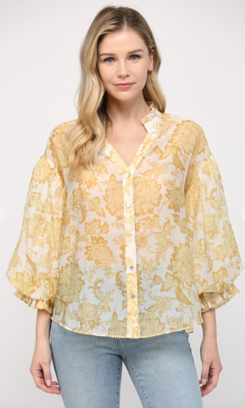 Yellow Floral Button Down Blouse