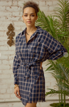 Load image into Gallery viewer, Navy Plaid Flannel Dress
