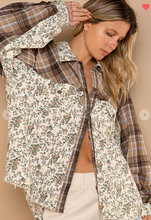 Load image into Gallery viewer, Mocha Floral/Plaid Button Down
