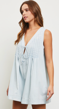 Load image into Gallery viewer, Tie Pleated Denim Romper
