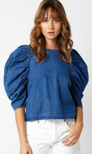 Load image into Gallery viewer, Denim Puff Sleeve Blouse
