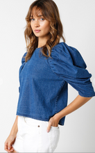 Load image into Gallery viewer, Denim Puff Sleeve Blouse
