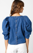 Load image into Gallery viewer, Denim Puff Sleeve Blouse
