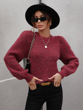 Load image into Gallery viewer, Heathered Long Lantern Sleeve Rib-Knit Sweater
