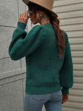 Load image into Gallery viewer, Heathered Long Lantern Sleeve Rib-Knit Sweater
