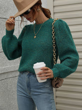 Load image into Gallery viewer, Heathered Long Lantern Sleeve Rib-Knit Sweater
