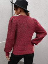 Load image into Gallery viewer, Heathered Long Lantern Sleeve Rib-Knit Sweater
