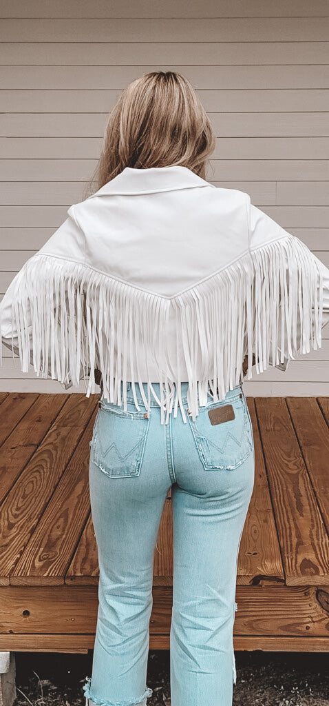 White Fringe Cropped Jacket