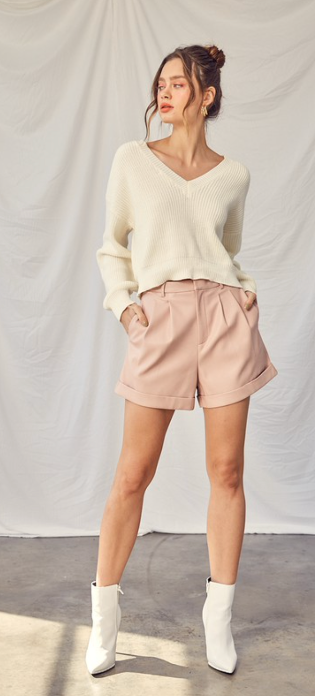 Pastel Pink Leather Shorts