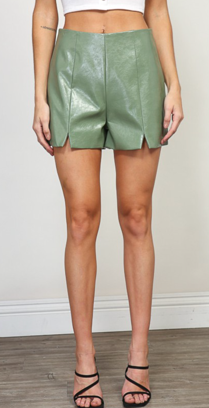 Olive Leather Shorts