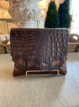 Load image into Gallery viewer, Chocolate Brown Leather Croc Crossbody Purse/ Clutch
