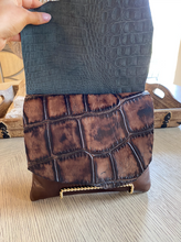 Load image into Gallery viewer, Chocolate Brown Leather Croc Crossbody Purse/ Clutch
