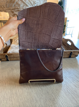 Load image into Gallery viewer, Chocolate Brown Leather Croc Crossbody Purse/ Clutch
