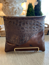 Load image into Gallery viewer, Chocolate Brown Leather Croc Crossbody Purse/ Clutch
