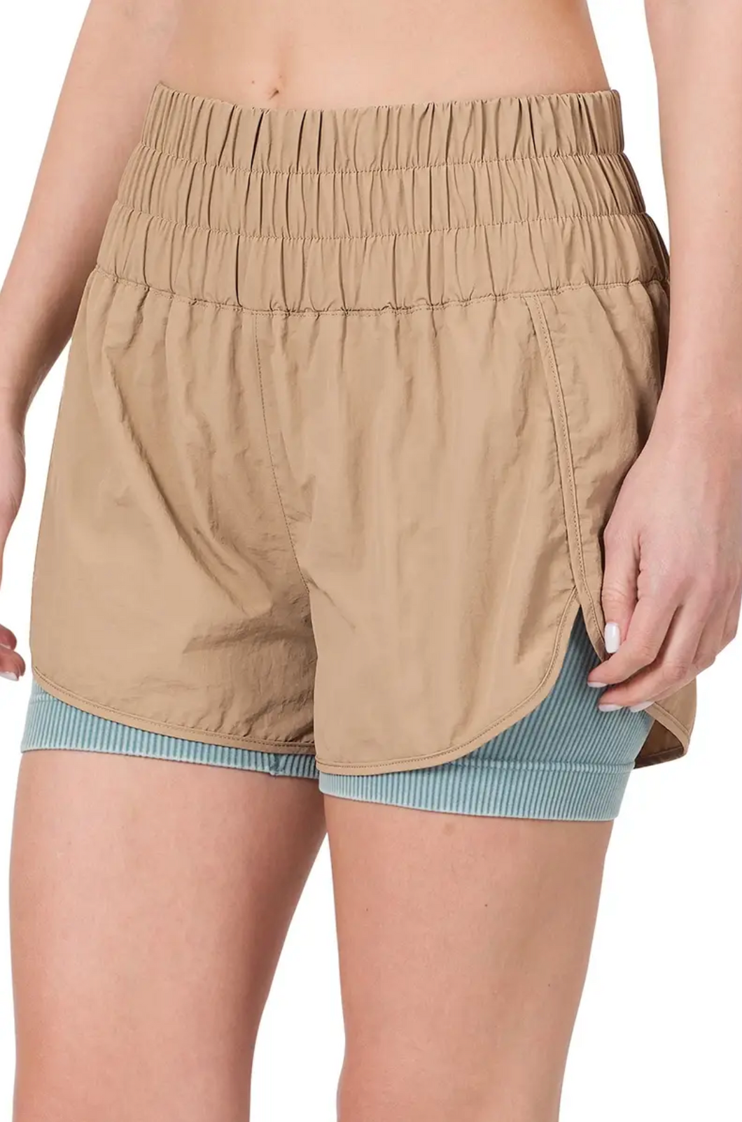 Mocha High Waisted Workout Shorts