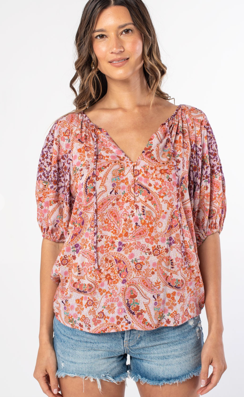 Paisley Bohemian Ballon Sleeve Blouse