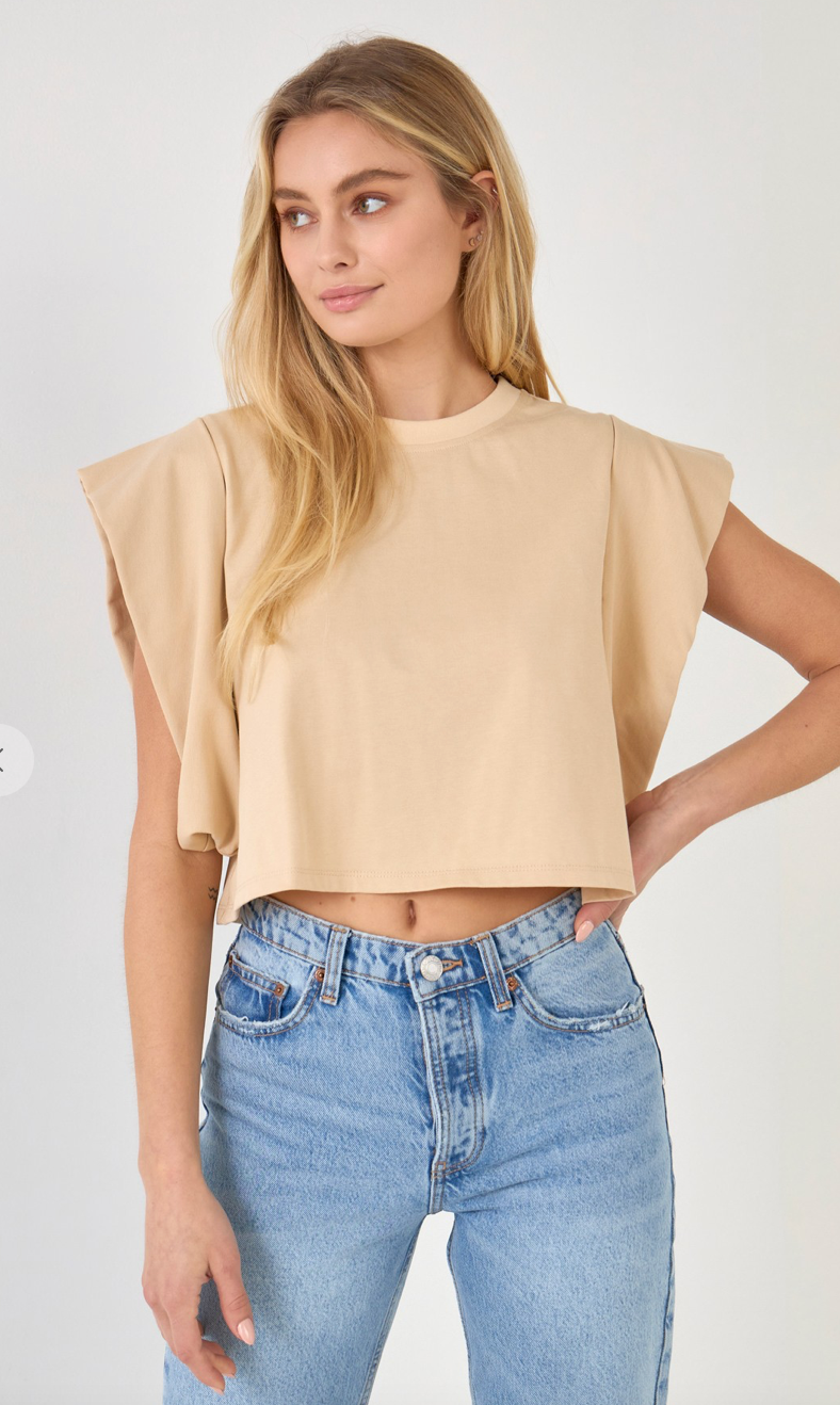 Taupe Folded Crop Tee