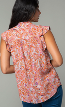 Load image into Gallery viewer, Floral Metalic Ruffle Sleeve Blouse
