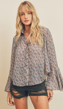 Load image into Gallery viewer, Navy Bell Sleeve Blouse
