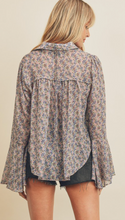 Load image into Gallery viewer, Navy Bell Sleeve Blouse
