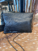 Load image into Gallery viewer, Black Double Flap Gator Clutch/Crossbody
