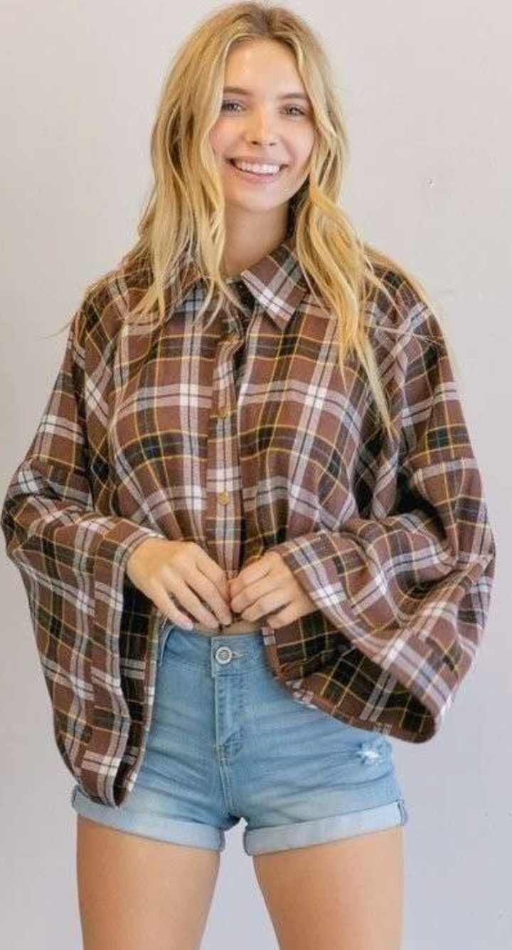 Brown Bell Sleeve Flannel