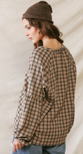 Load image into Gallery viewer, Black Plaid Ballon Sleeve Top
