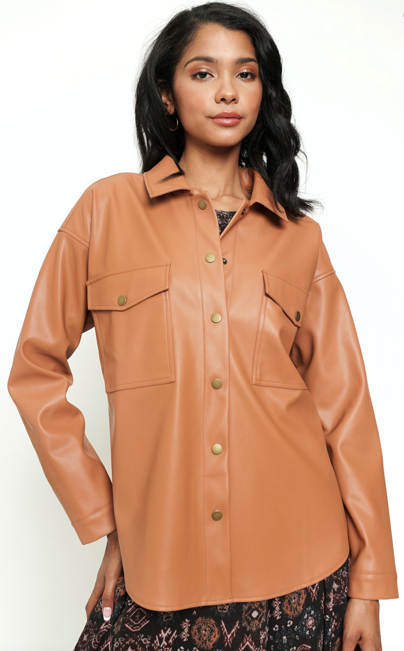 Tan Vegan Leather Shacket