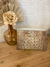 Load image into Gallery viewer, Grey/Brown Croc Body with Brindle Cowhide Flap Clutch/Crossbody
