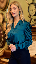 Load image into Gallery viewer, Satin Emerald Puff Sleeve Blouse
