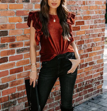 Load image into Gallery viewer, Velvet Rust Flutter Sleeve Blouse
