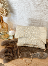 Load image into Gallery viewer, Gold/White Croc Clutch/Crossbody
