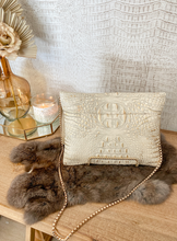 Load image into Gallery viewer, Gold/White Croc Clutch/Crossbody
