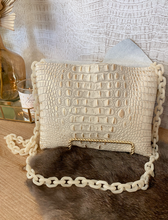 Load image into Gallery viewer, Gold/White Croc with Brindle Hide Clutch/Crossbody
