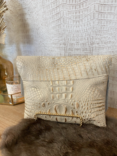 Load image into Gallery viewer, Gold/White Croc with Brindle Hide Clutch/Crossbody
